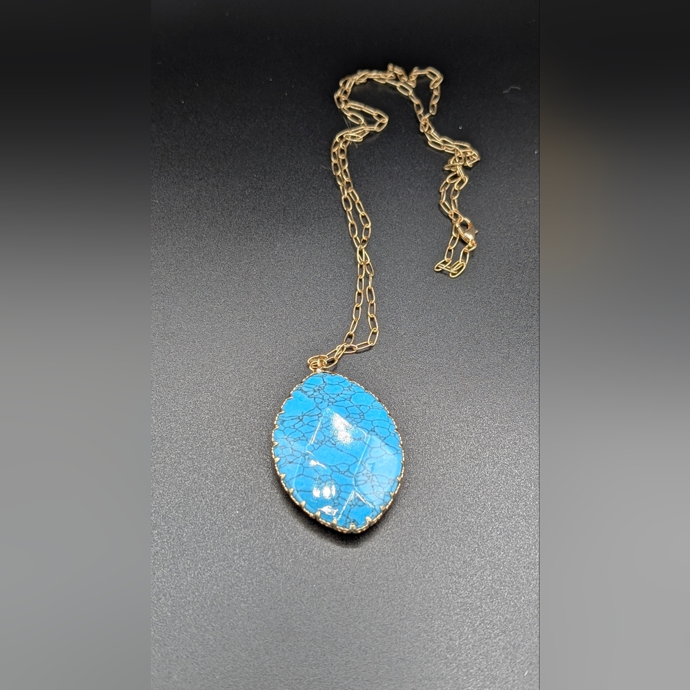 Gold Chain Necklace with Blue Pendant
